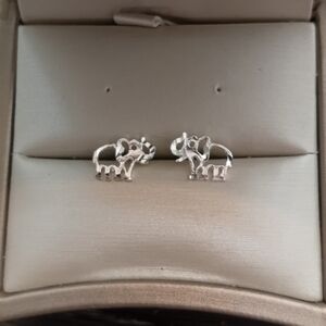 Silver Toned Elephant Stud Earrings